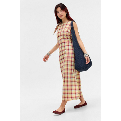 英国代购正品04.09 名品UO 女装新款 时尚无袖格子长款连衣裙