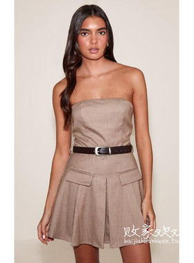 英国代购正品10.06 名品PL 女装新款 抹胸条纹迷人百搭连衣裙