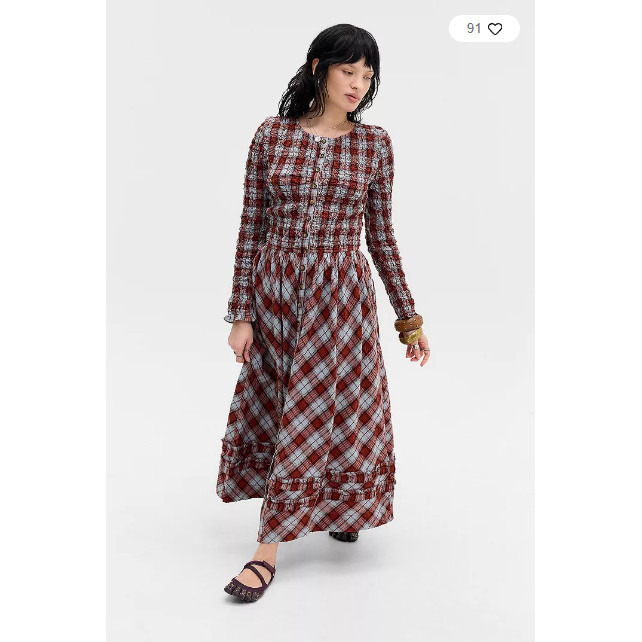 英国代购正品01.31 名品UO 女装新款 设计格子长款百搭连衣裙