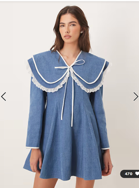 英国代购正品01.12 2026潮流导向 女装新款 大翻领牛仔迷人连衣裙