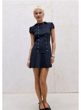 英国代购正品03.20 名品UO 女装新款 翻领双排扣迷人百搭连衣裙