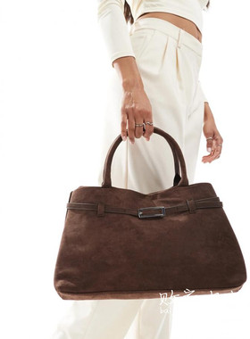 英国代购正品07.14 2025潮流导向 女包新款 潮牌绒面深色手提包