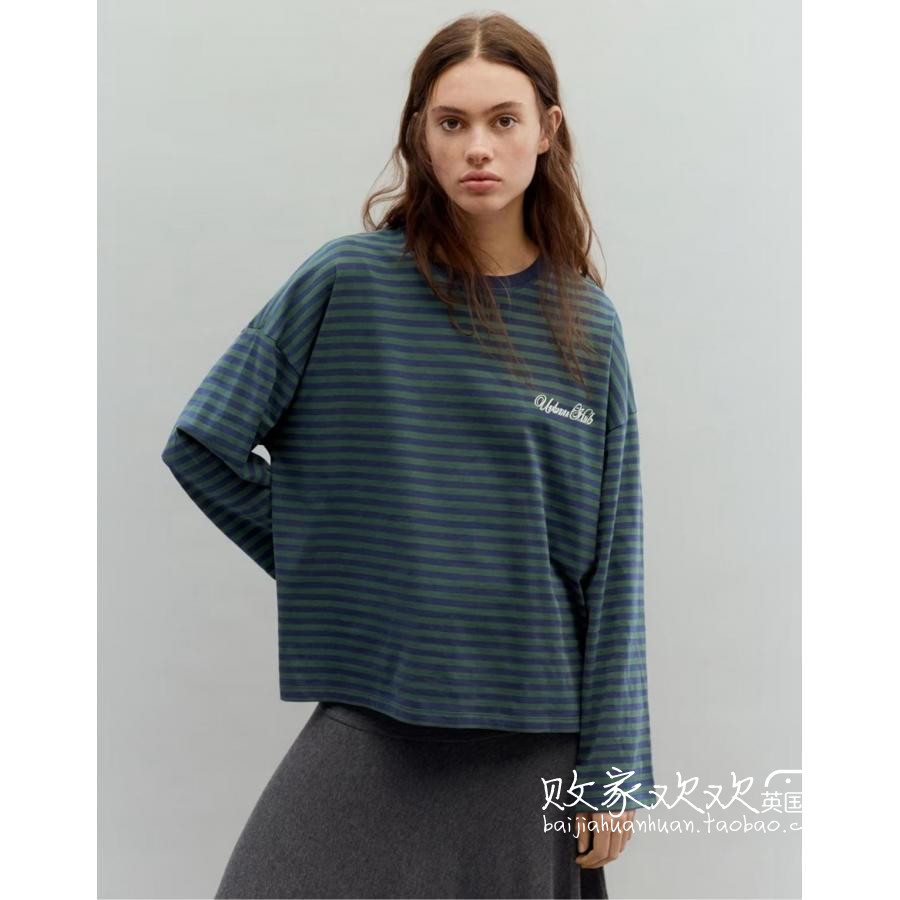 英国代购正品12.12 2025潮流导向 女装新款 休闲字母横纹长袖T恤