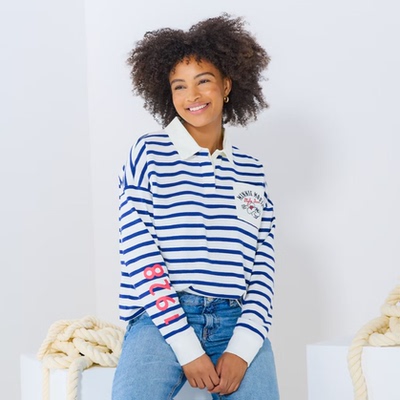 MinnieMouse翻领横纹长袖套衫