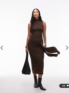 英国代购正品01.12 2026潮流导向 女装新款 设计飘带深色连衣裙