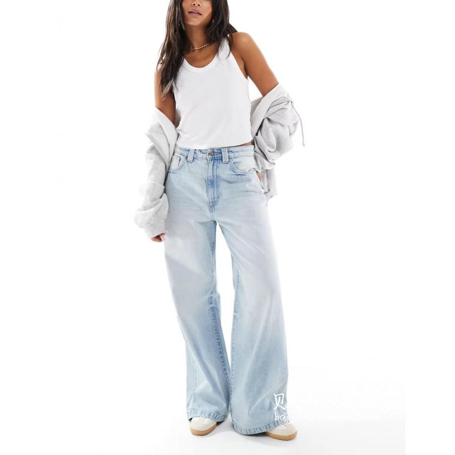 英国代购正品10.08 2025潮流导向 女装新款 浅色阔腿长款牛仔裤