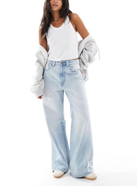 英国代购正品10.08 2025潮流导向 女装新款 浅色阔腿长款牛仔裤