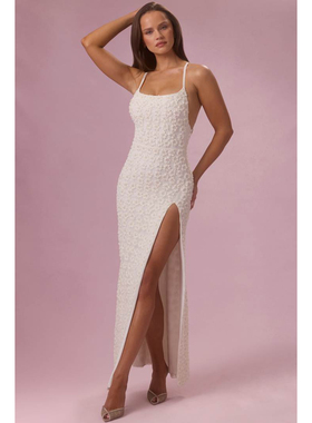 英国代购正品04.02 名品ohpolly 女装新 婚纱花朵礼服开叉连衣裙