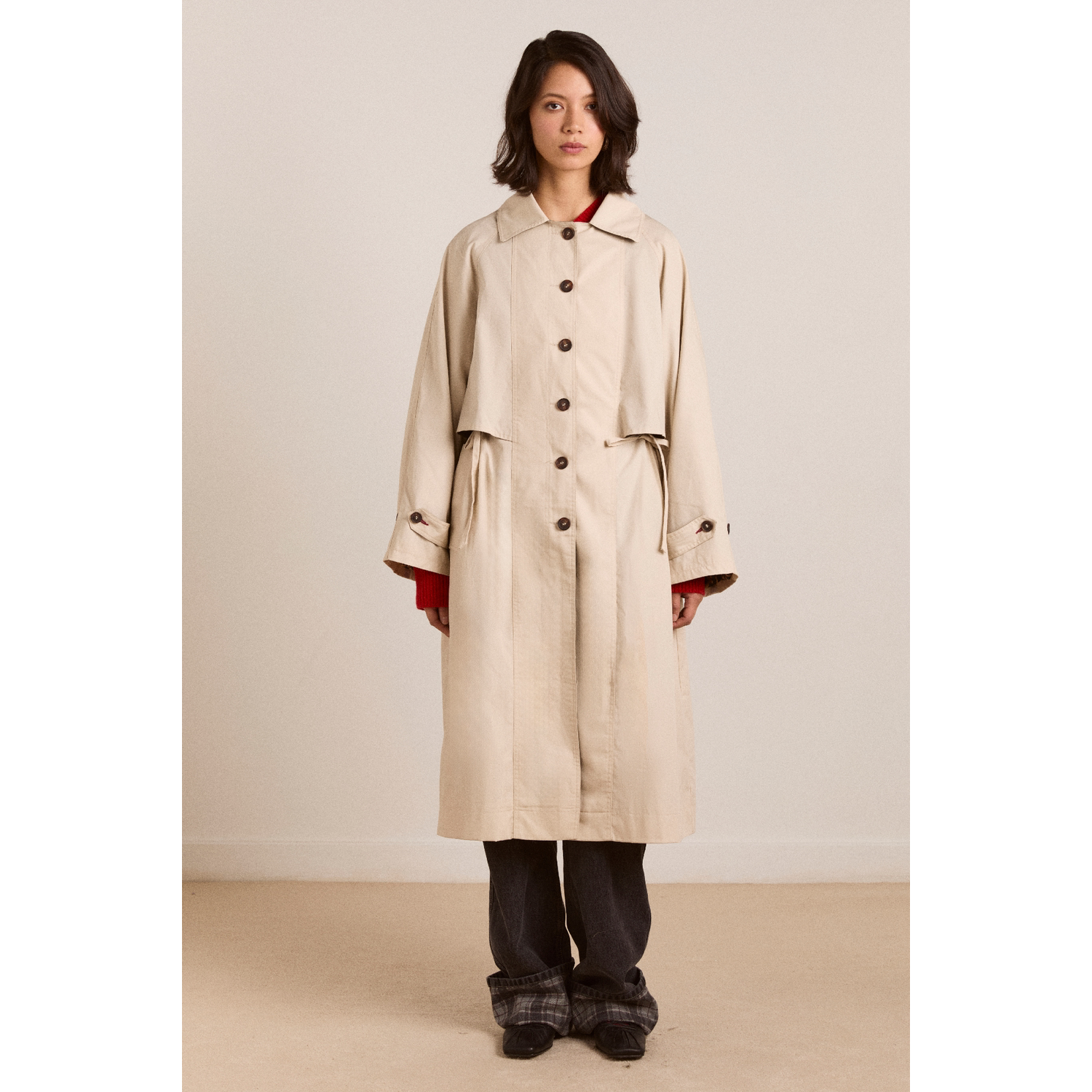 英国代购正品04.23 名品DM 女装新款 时尚翻领收腰长款百搭大衣