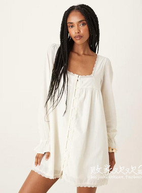 英国代购正品08.10 2025潮流导向 女装新款 时尚浅色长袖连衣裙