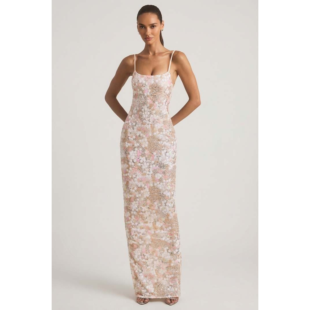 英国代购正品04.27 名品ohpolly 女装新款 吊带刺绣亮片花连衣裙