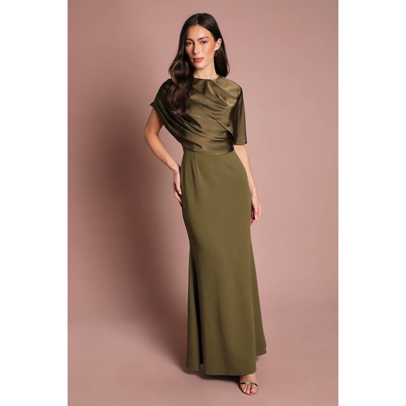 英国代购正品04.17 名品KM 女装新款 时尚设计披肩缎面长款连衣裙