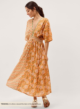 英国代购正品03.13 名品Monsoon 女装新款 深V花卉中长连衣裙