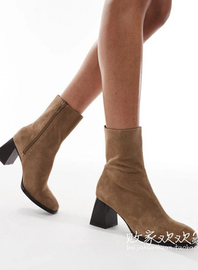 英国代购正品02.24 2025潮流导向 女鞋新款 设计绒面粗跟舒适短靴