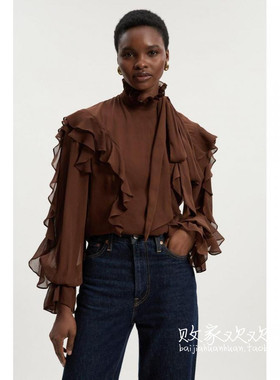 英国代购正品08.26 名品KM 女装新款 时尚荷叶边长袖设计百搭小衫