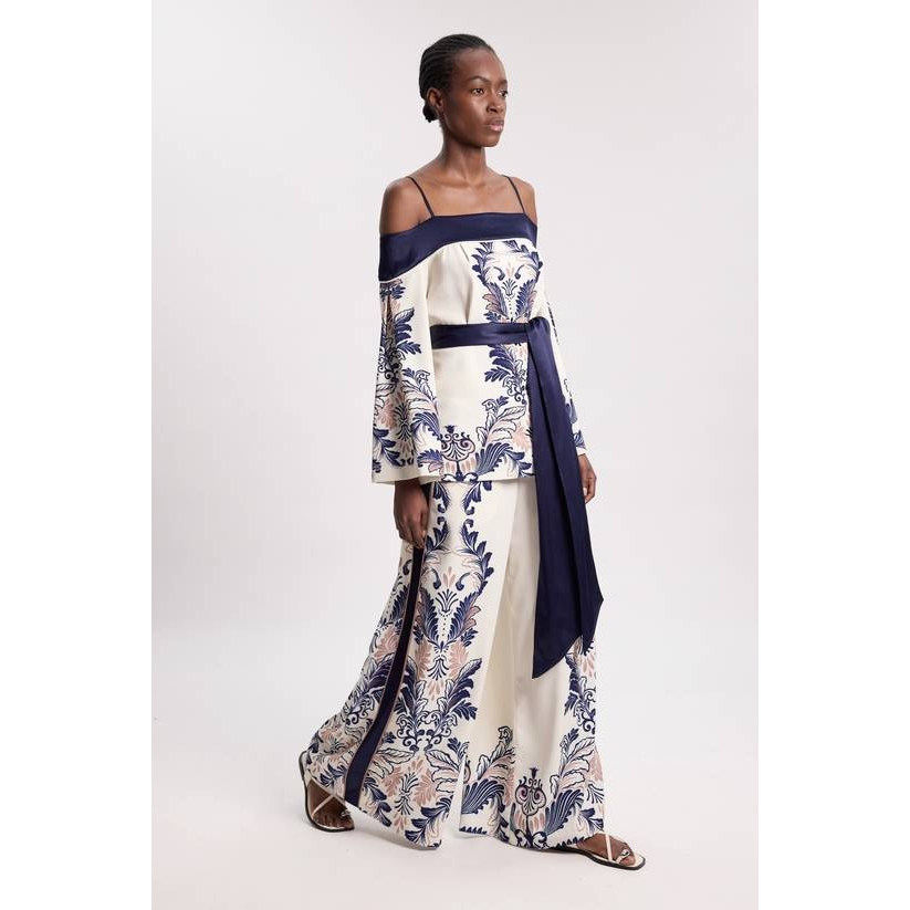 英国代购正品05.29 名品KM 女装新款 设计露肩印花阔腿连衣裤