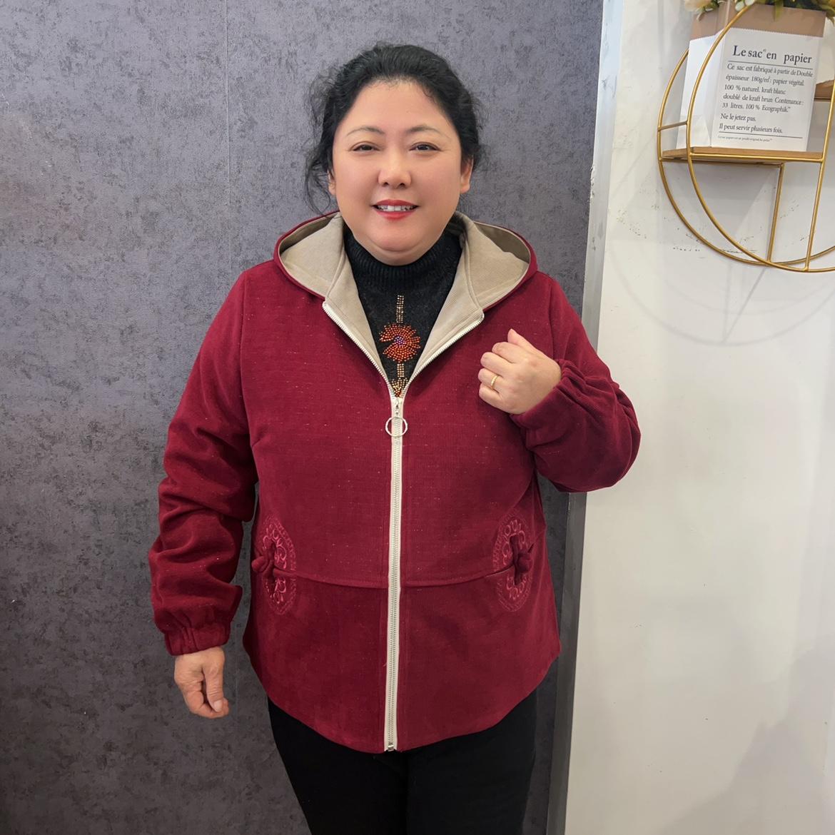 胖妈妈春装外套新款加肥加大码中老年人女装上衣中国风连帽拉链衫