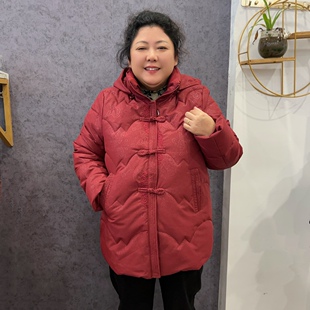 加肥加大宽松中国风加绒保暖棉服中长款冬季加厚妈妈外套奶奶老年
