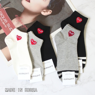 学院风流行短袜男女情侣款 韩国进口春夏棉袜吸汗爱心眼镜系列日系