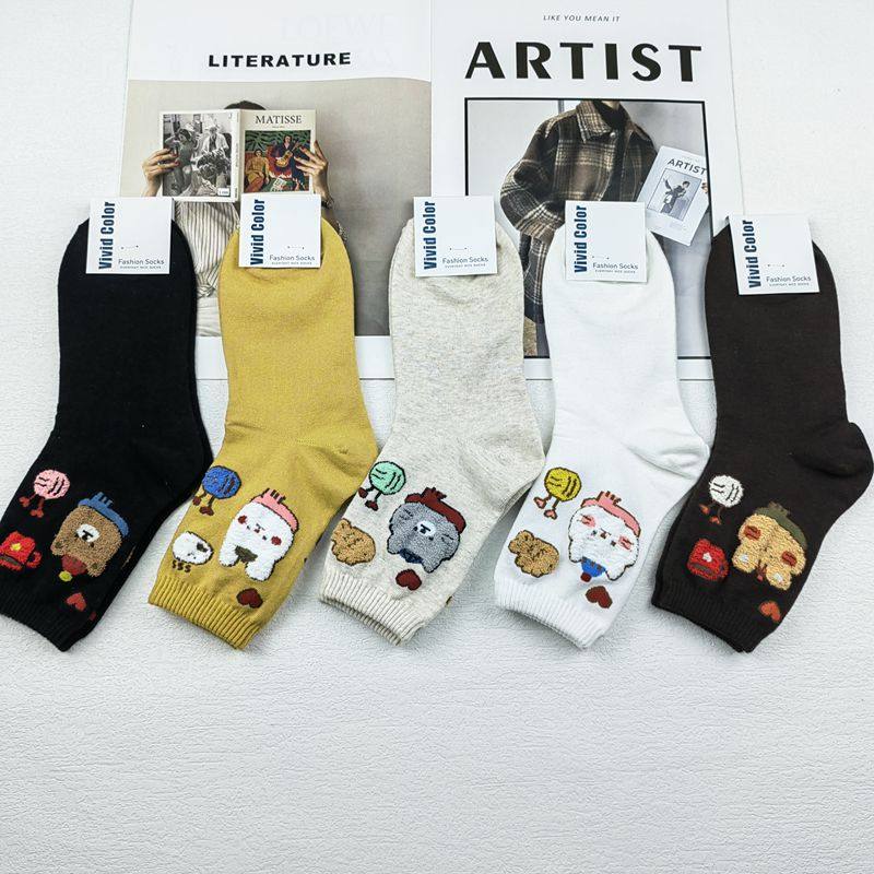 韩国进口vividcolor植绒可爱兔子小熊猫咪甜美秋冬新款女士中筒袜
