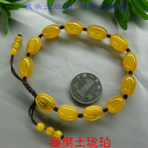 【极乐土琥珀】10211天然金绞蜜枣形手链8 蜜蜡天然无优化 手链