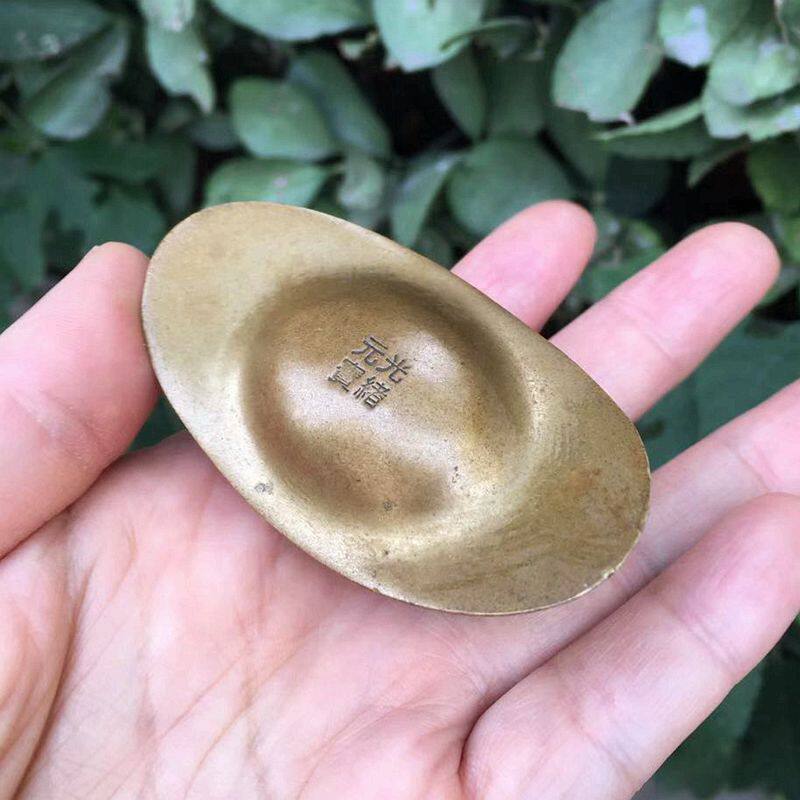 黄铜实心元宝摆件家居客厅店铺聚宝盆装饰纯铜金元宝乔迁开业礼品