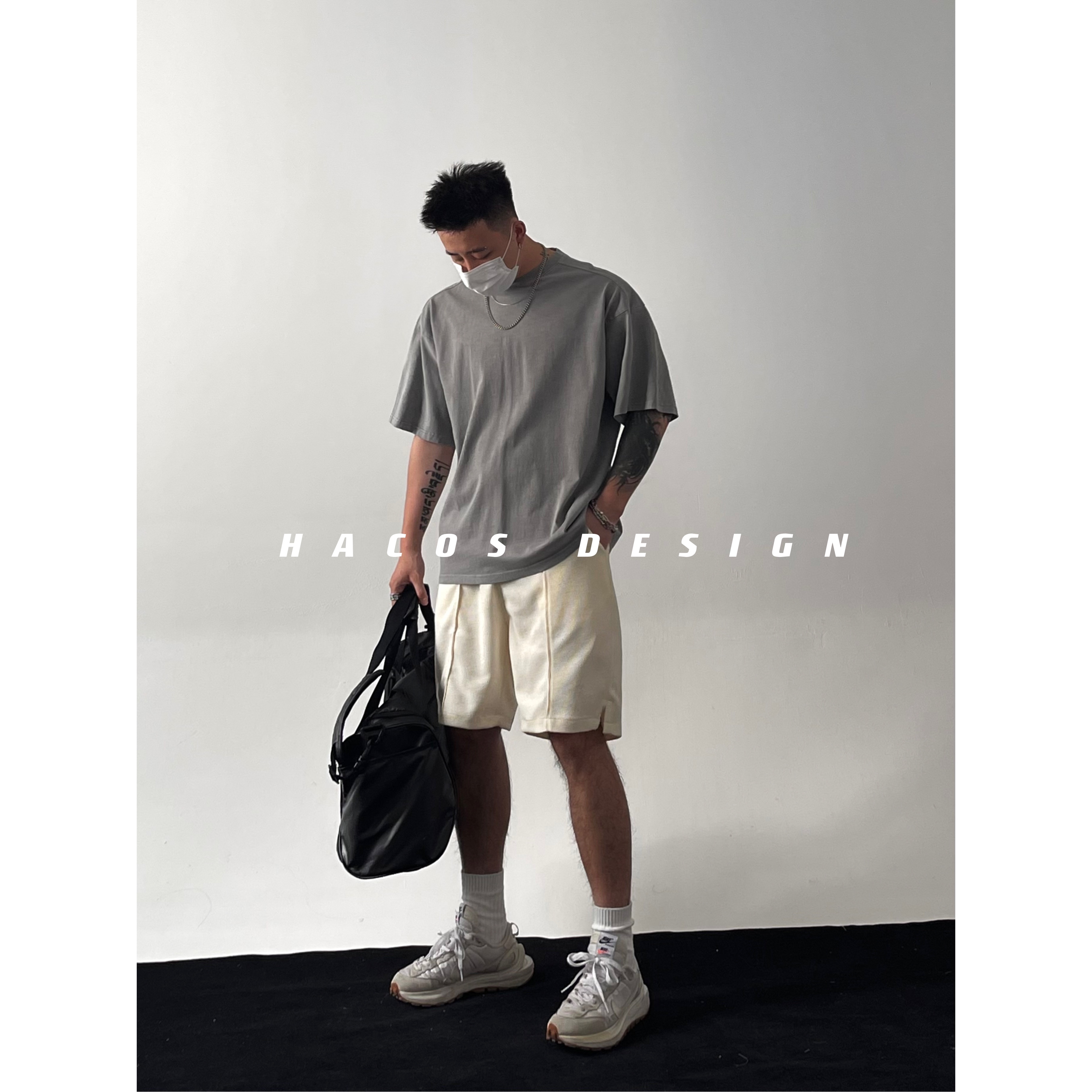 HACOS素色T恤oversize男女同款欧美kanye风FOG夏季街头简约T恤