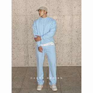 HACOS美式街头卫衣套装简约长袖套头阔腿长裤kanye风街头休闲运动
