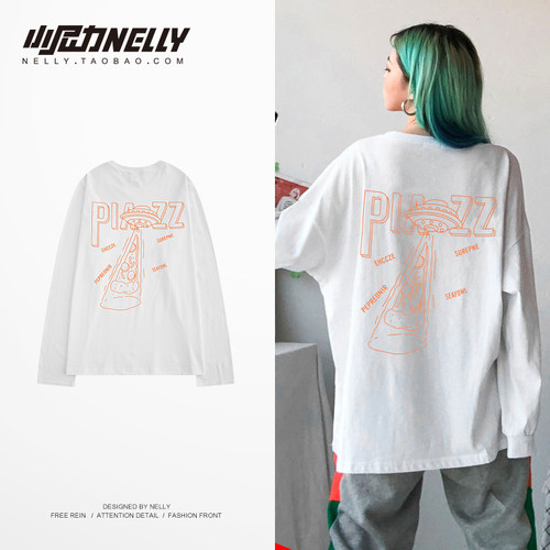 秋季新款印花圆领长袖T恤情侣款