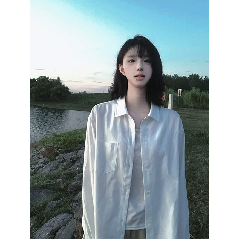 nely小尼力纯色长袖衬衫男女春季宽松休闲衬衣显瘦百搭上衣寸衫