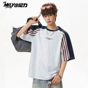 半袖 ins重磅插肩袖 vibe情侣款 宽松字母印花短袖 上衣 T恤男女夏季