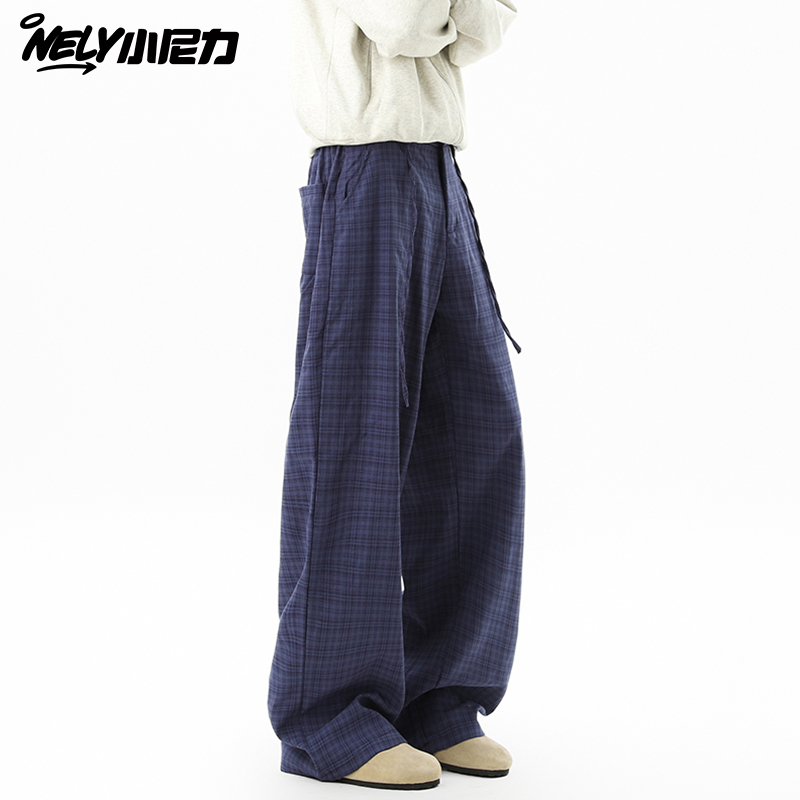 小尼力宽松复古格子长裤