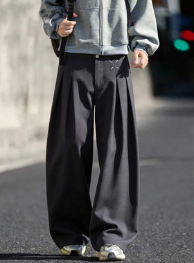 小尼力老钱风重磅休闲裤男潮牌新款宽松垂感百搭阔腿黑色运动长裤