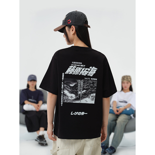 欧美原宿港风短袖 T恤 复古oversize潮流男女恶搞漫画宽松落肩半袖