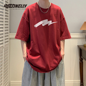 宽松嘻哈高街半袖 美式 潮牌小众五分袖 t恤男夏季 体恤 复古纯棉短袖