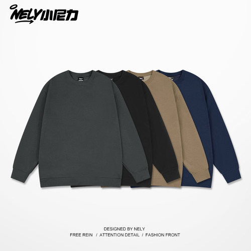 纯色宽松加绒圆领卫衣