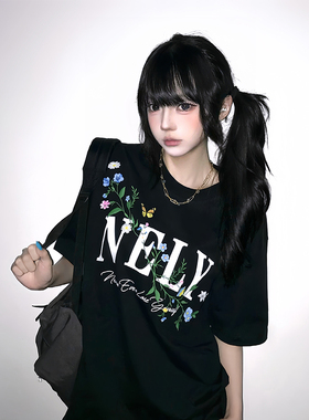 26SS环绕蝴蝶刺绣短袖夏季圆领显瘦宽松T恤男女情侣装上衣半袖tee