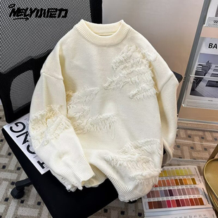 小尼力复古ins美式破洞毛衣外套男2026秋冬季潮牌休闲针织衫上衣