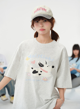 NELY小尼力2026夏季新款斑点狗印花短袖t恤男女重磅体恤宽松半袖