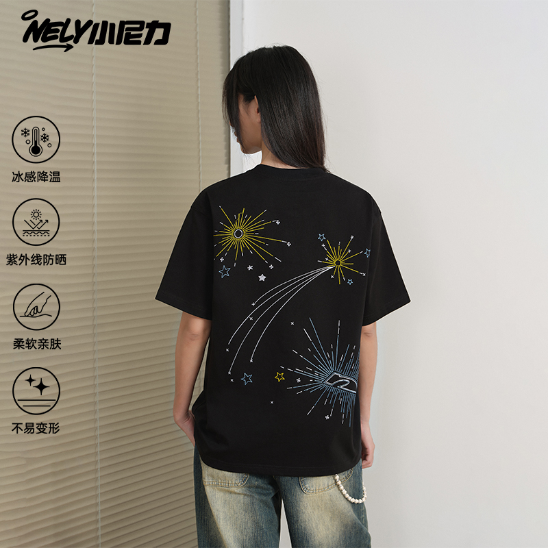 夏季新款美式潮牌重磅凉感男T恤彩色烟花印花短袖休闲痞帅半袖潮