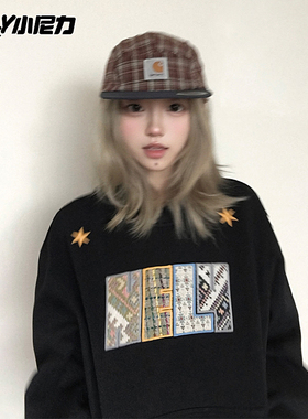 NELY小尼力潮牌复古民族风编织LOGO刺绣百搭宽松情侣连帽卫衣男女