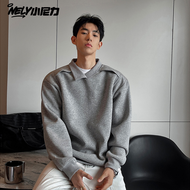 小尼力复古纯色翻领polo衫