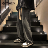 男春秋款 休闲裤 潮ins高街坠感阔腿长裤 男裤 子 宽松大码 直筒牛仔裤