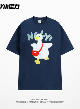 美式潮牌100%纯棉重磅复古短袖T恤男夏新款字母小众宽松情侣上衣