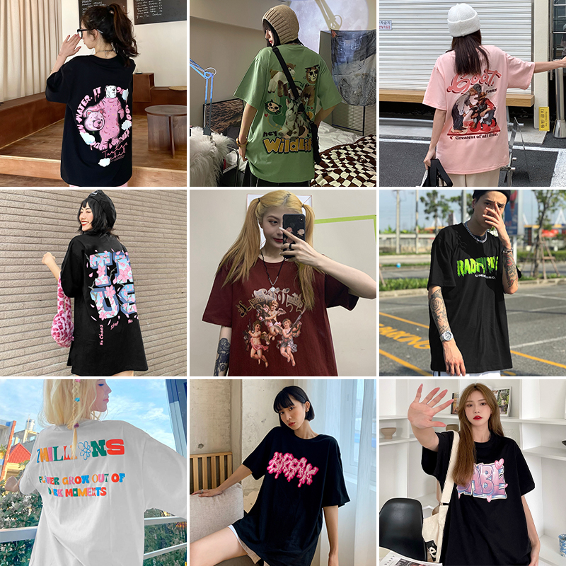 美式复古t恤男女纯棉大码宽松显瘦个性印花短袖女上衣春夏季ins潮