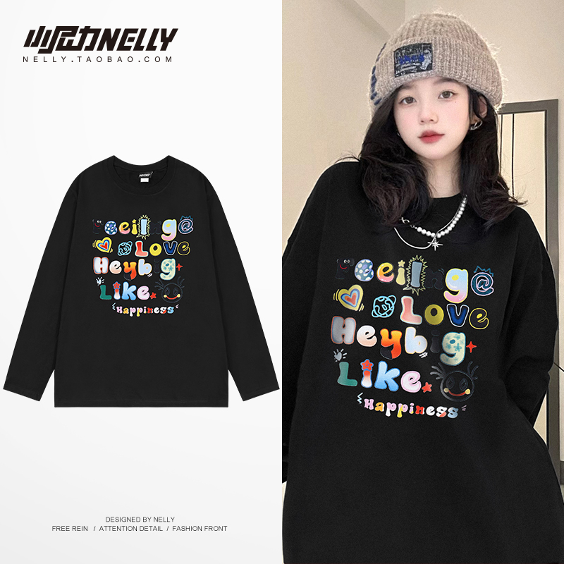 HEYBIG嘻哈美式长袖T恤秋季情侣