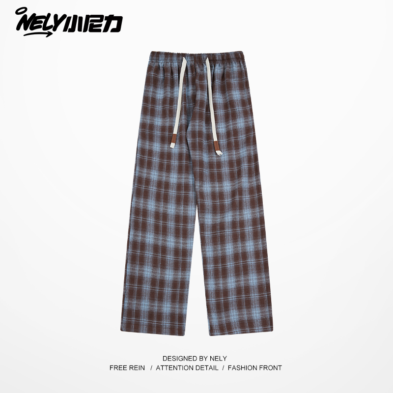 小尼力复古潮牌格子长裤