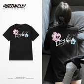 装 潮流黑色半袖 新款 短袖 体恤 花朵字母印花薄款 t恤男女2026年夏季