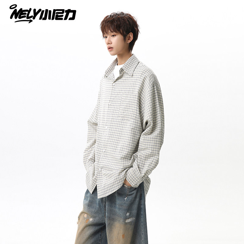 日系复古格子长袖衬衫男女春秋cityboy中性宽松百搭痞帅衬衣外套,男装,衬衫,淘宝优惠券,粉丝福利购,淘宝优惠卷