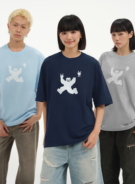 2026夏季新款小众鼠标指针灰色短袖T恤oversize男女情侣上衣半袖